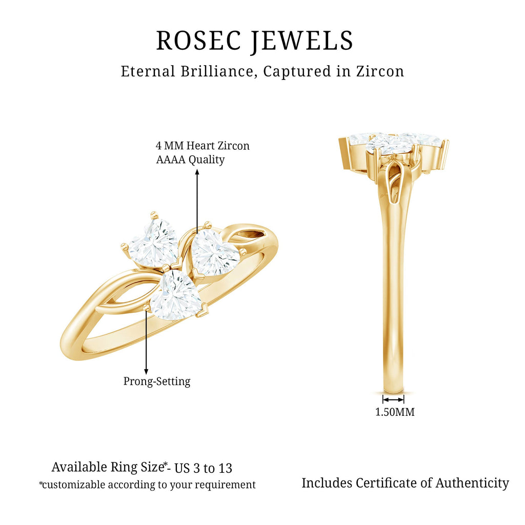 3/4 CT Heart Shape Zircon Three Stone Gold Ring