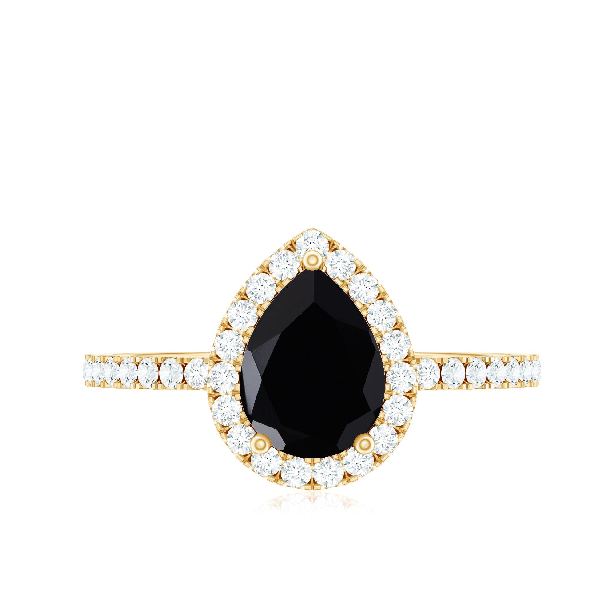Natural Black Spinel Pear Shaped Engagement Ring with Diamond Halo