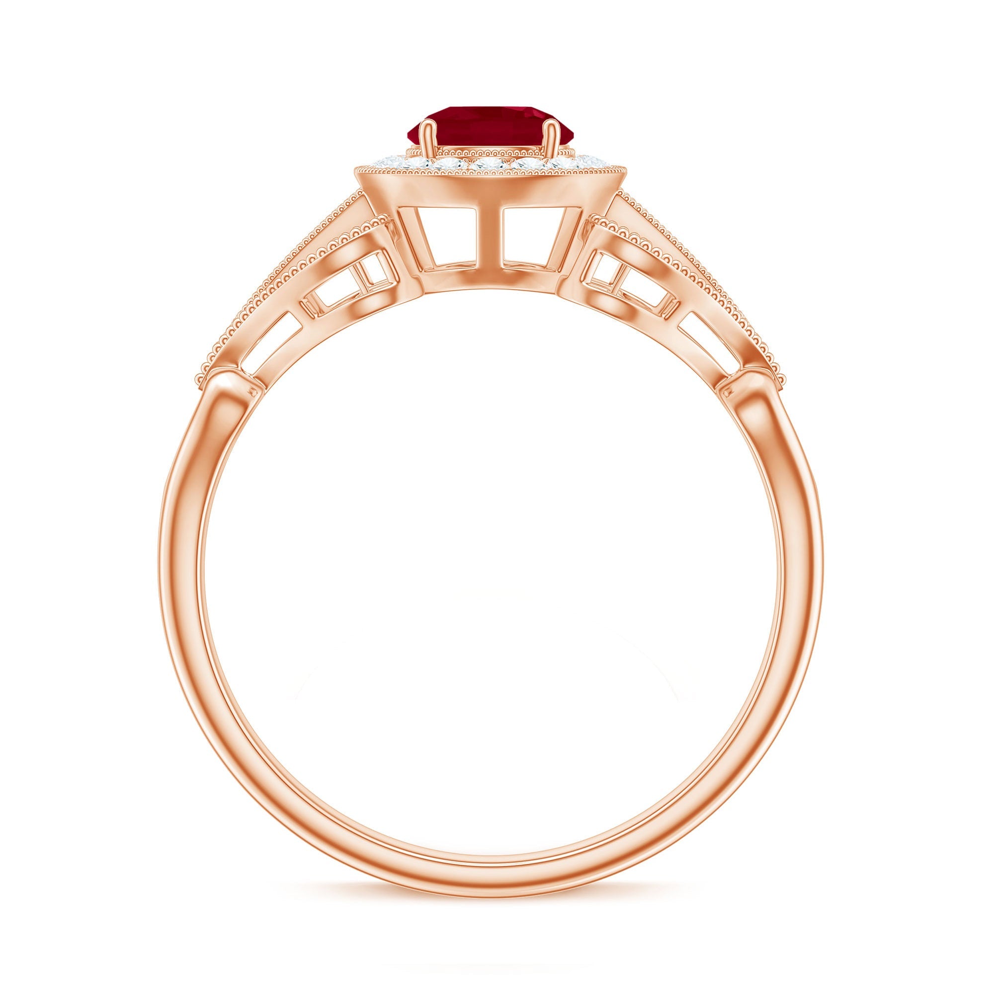 Vintage Style Ruby Engagement Ring with Diamond