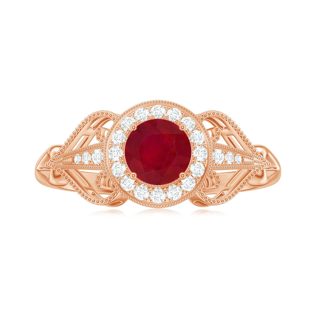 Vintage Style Ruby Engagement Ring with Diamond