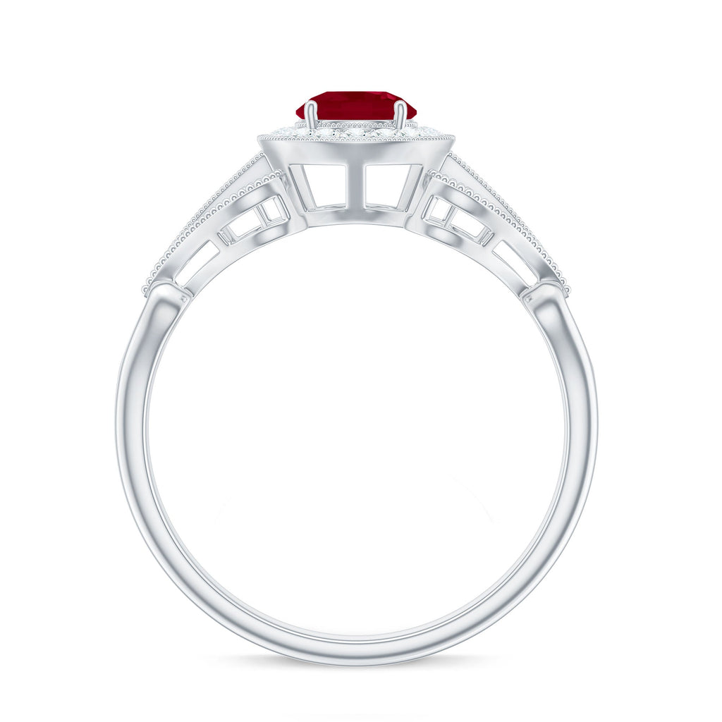 Vintage Style Ruby Engagement Ring with Diamond
