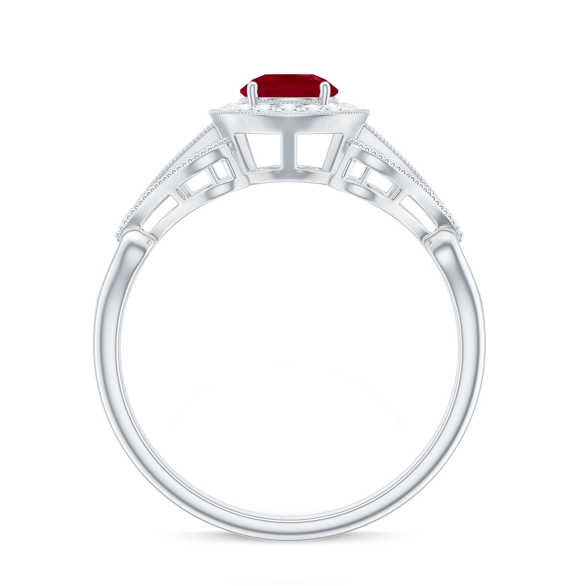 Vintage Style Ruby Engagement Ring with Diamond