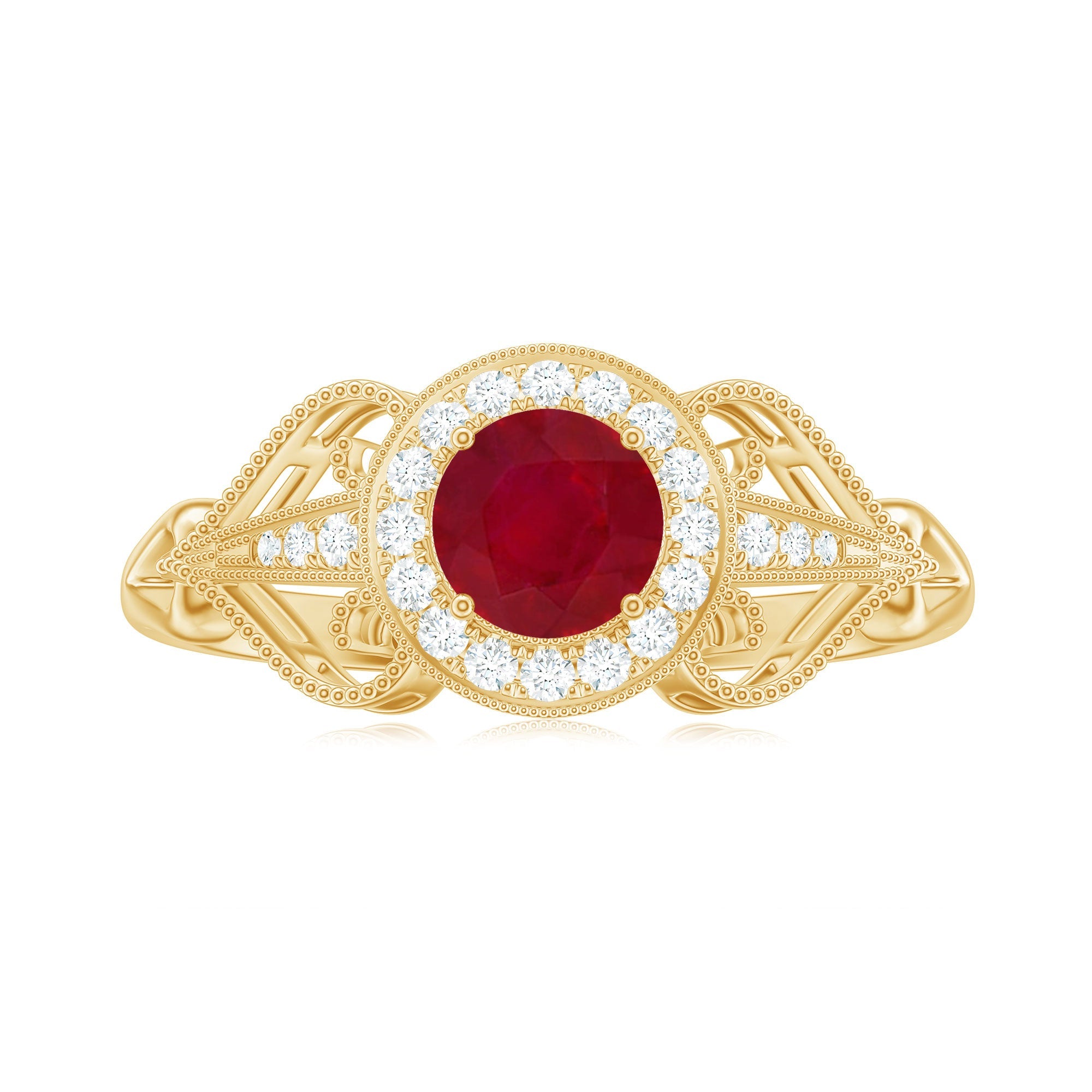 Vintage Style Ruby Engagement Ring with Diamond