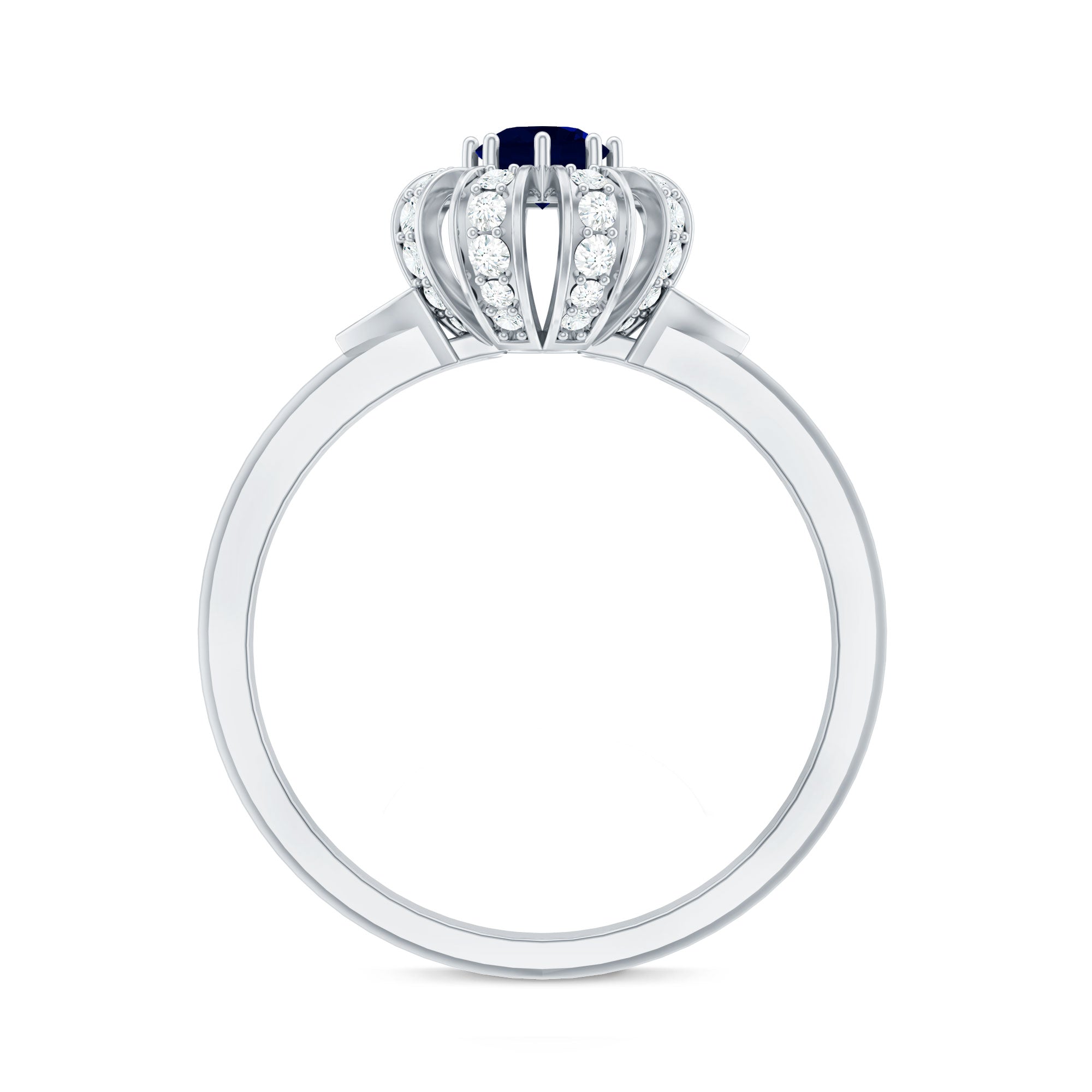 0.75 CT Blue Sapphire Flower Promise Ring with Diamond