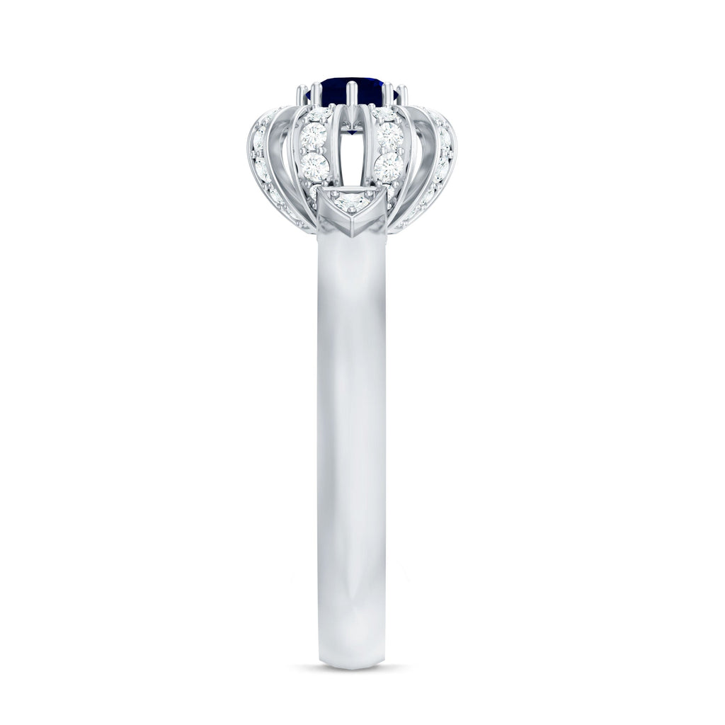 0.75 CT Blue Sapphire Flower Promise Ring with Diamond