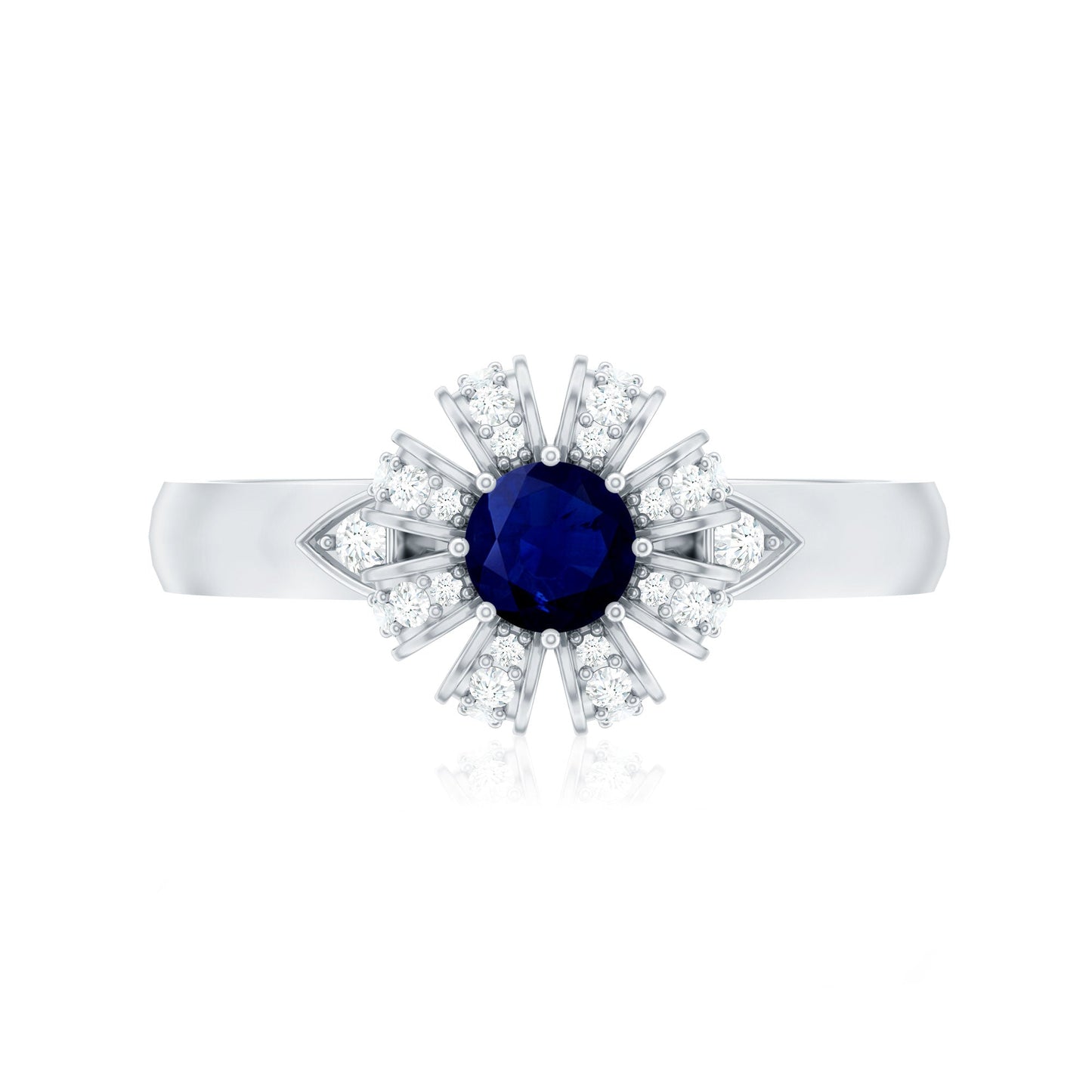 0.75 CT Blue Sapphire Flower Promise Ring with Diamond