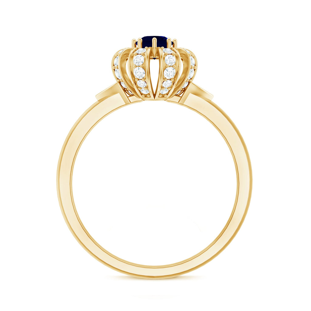 0.75 CT Blue Sapphire Flower Promise Ring with Diamond