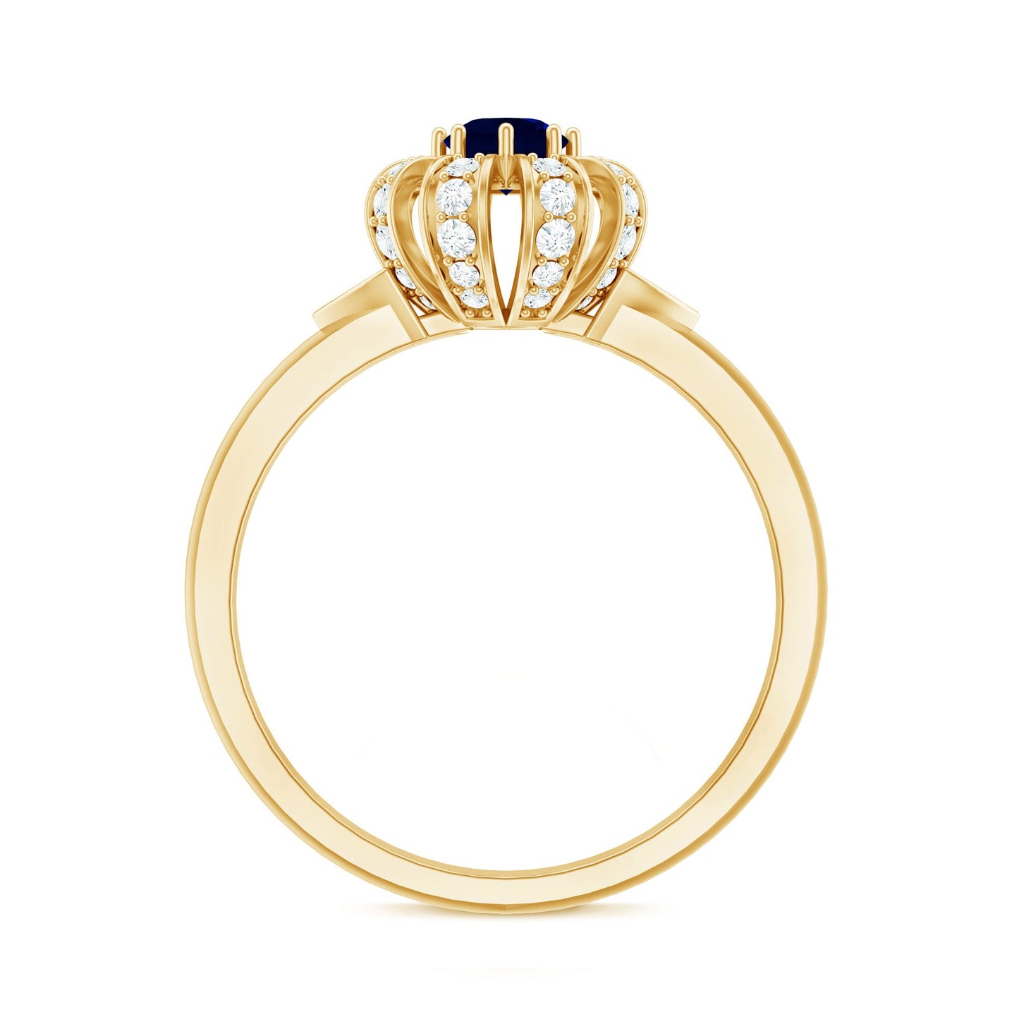 0.75 CT Blue Sapphire Flower Promise Ring with Diamond