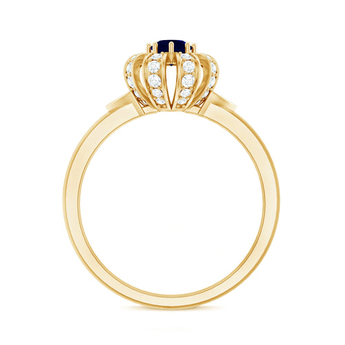 0.75 CT Blue Sapphire Flower Promise Ring with Diamond