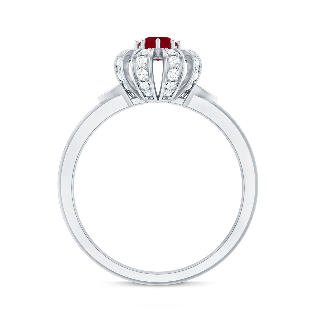 3/4 CT Solitaire Ruby Flower Ring with Diamond Accent