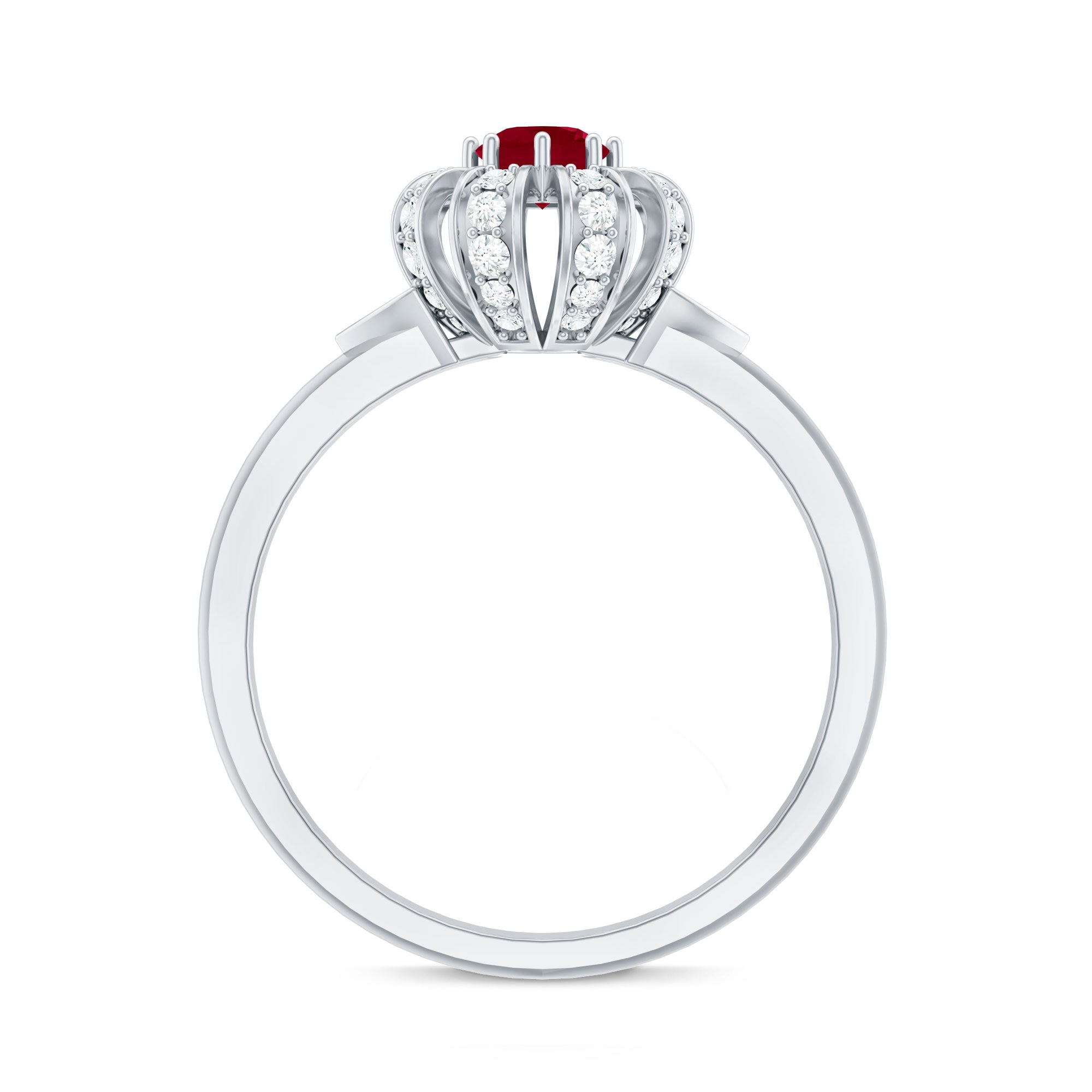 3/4 CT Solitaire Ruby Flower Ring with Diamond Accent