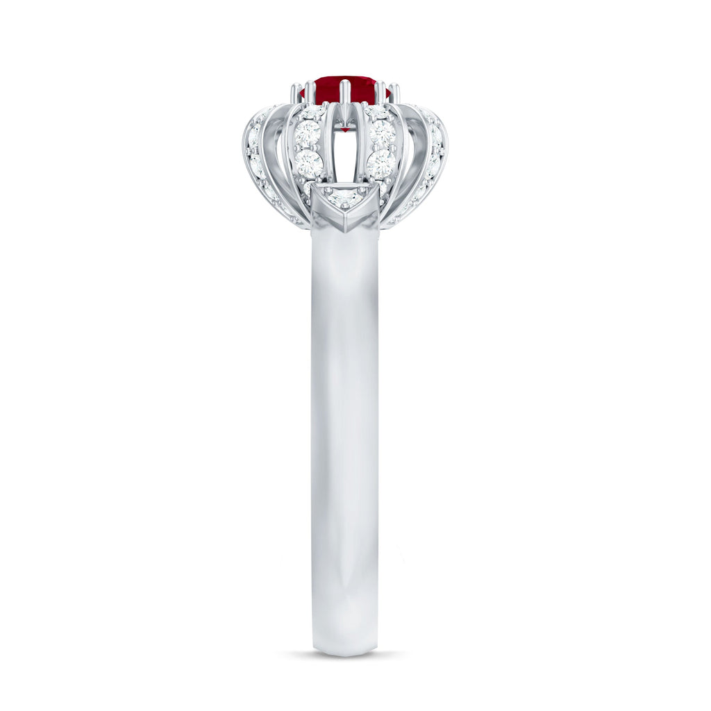 3/4 CT Solitaire Ruby Flower Ring with Diamond Accent