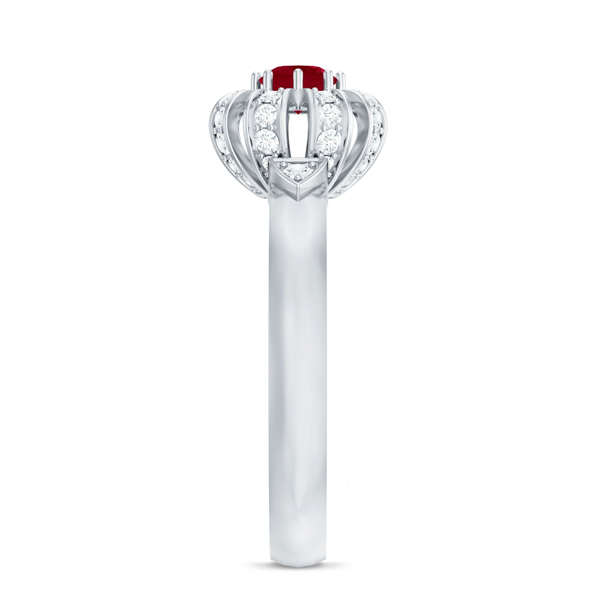 3/4 CT Solitaire Ruby Flower Ring with Diamond Accent