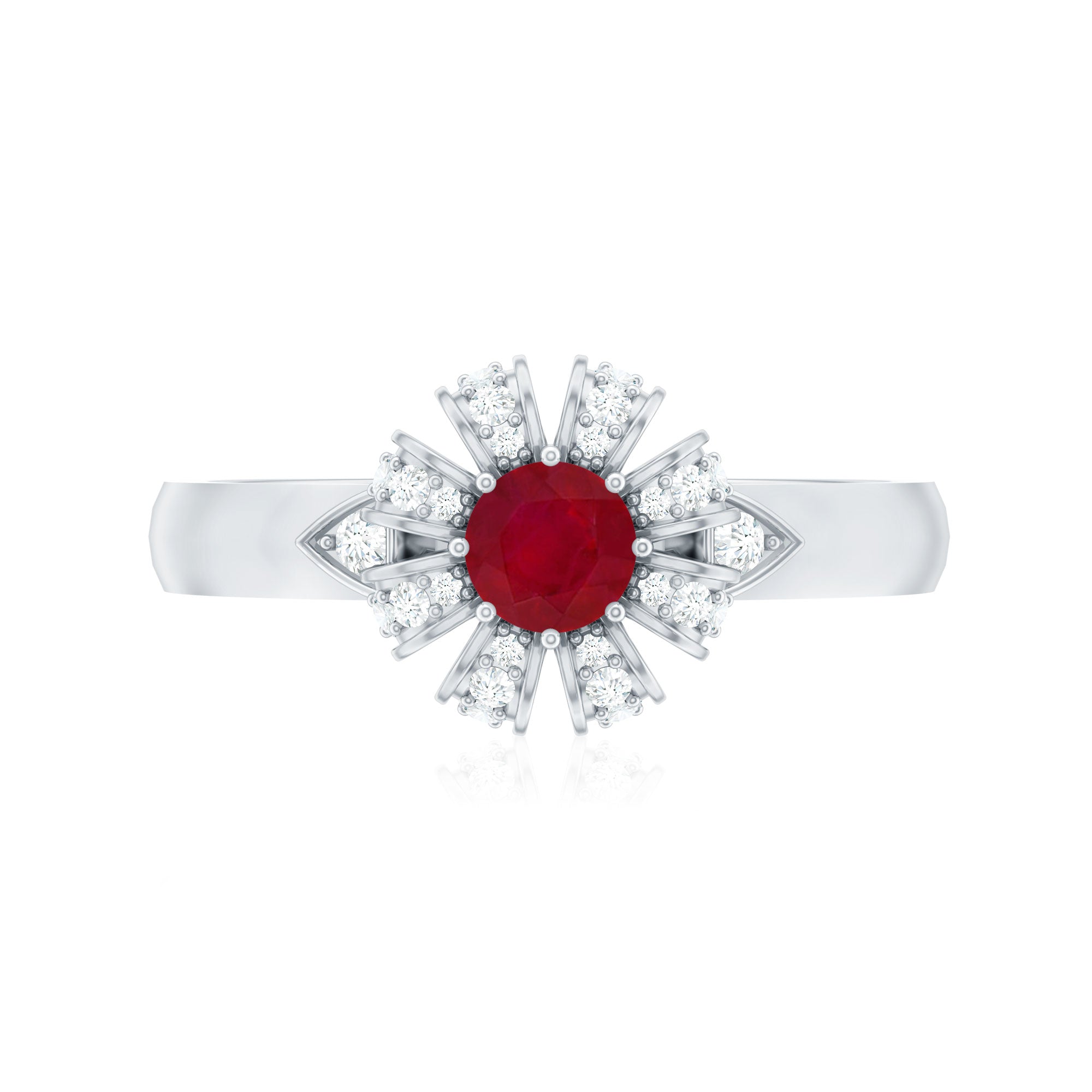 3/4 CT Solitaire Ruby Flower Ring with Diamond Accent