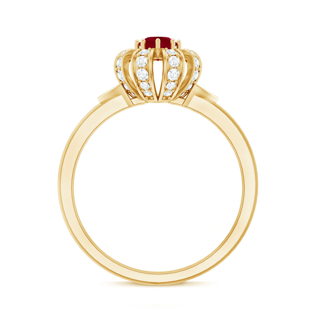 3/4 CT Solitaire Ruby Flower Ring with Diamond Accent