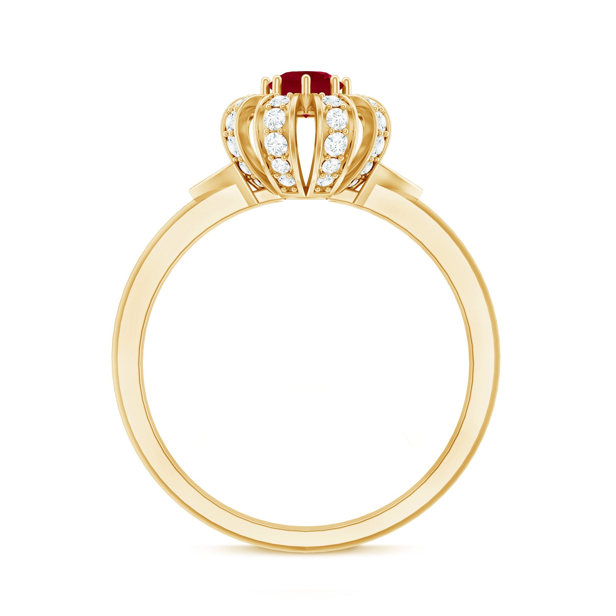 3/4 CT Solitaire Ruby Flower Ring with Diamond Accent