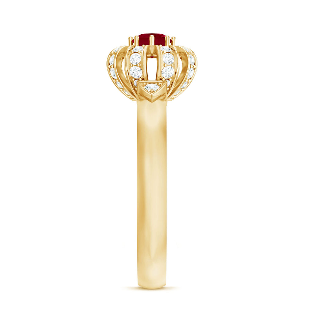 3/4 CT Solitaire Ruby Flower Ring with Diamond Accent