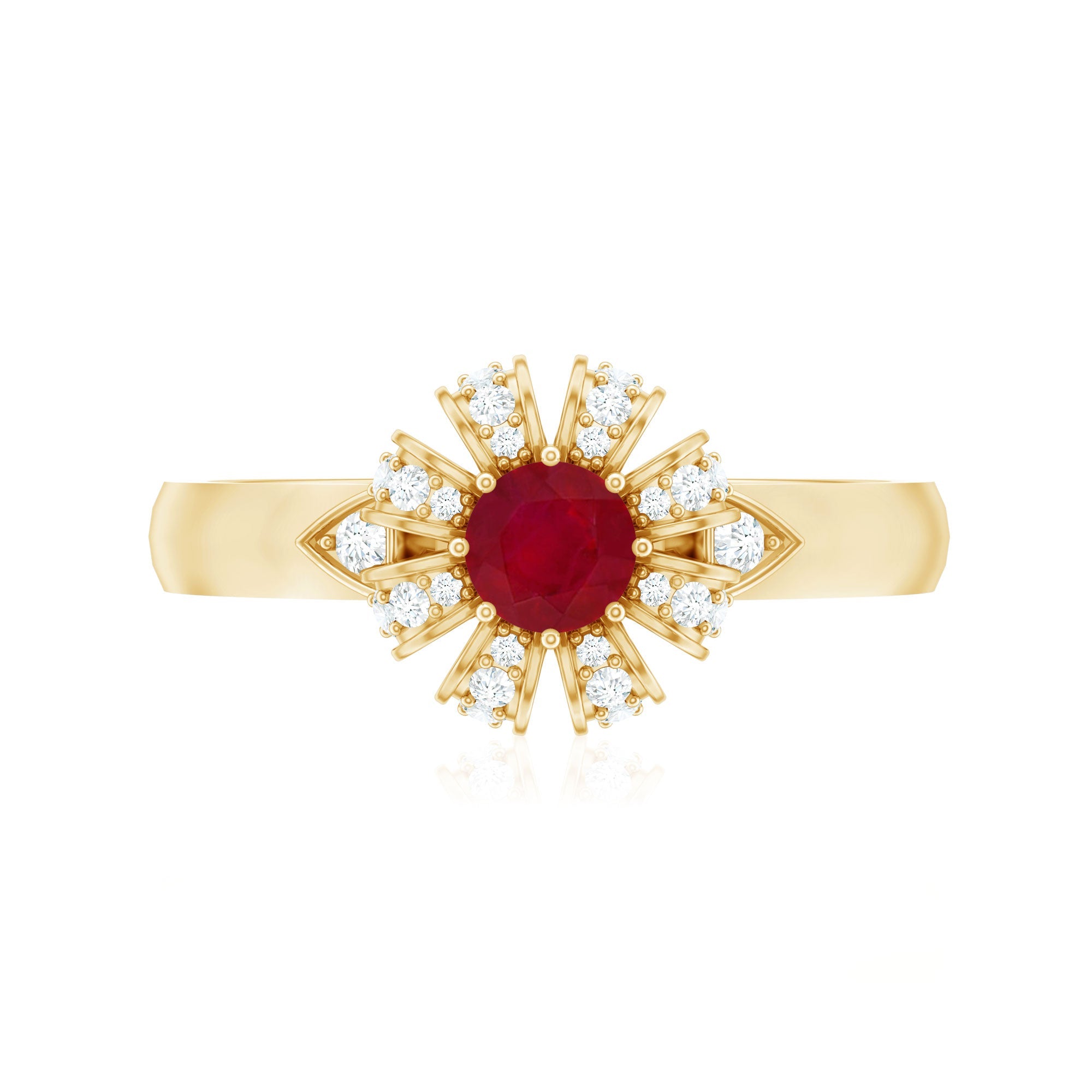 3/4 CT Solitaire Ruby Flower Ring with Diamond Accent