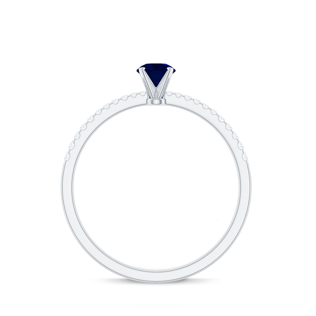 1/2 CT French Set Solitaire Blue Sapphire and Diamond Minimal Ring