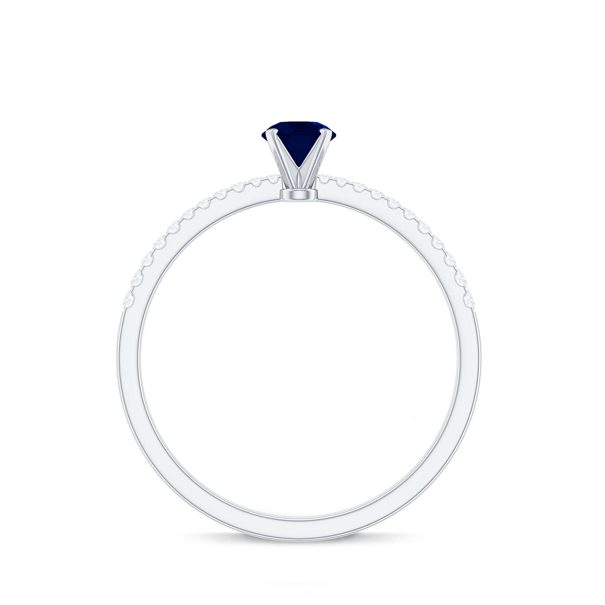 1/2 CT French Set Solitaire Blue Sapphire and Diamond Minimal Ring