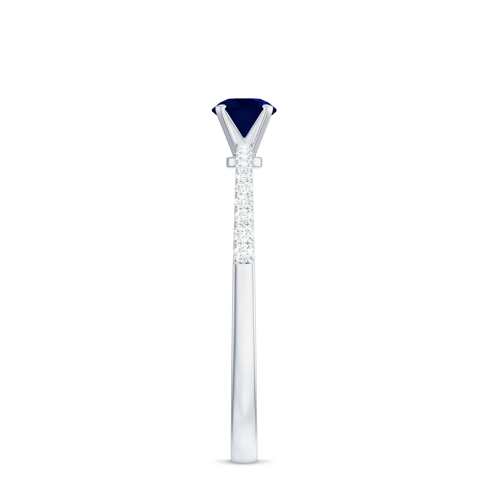 1/2 CT French Set Solitaire Blue Sapphire and Diamond Minimal Ring