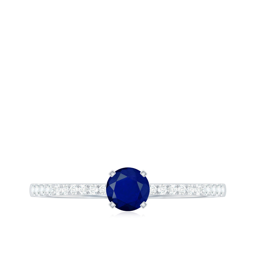 1/2 CT French Set Solitaire Blue Sapphire and Diamond Minimal Ring