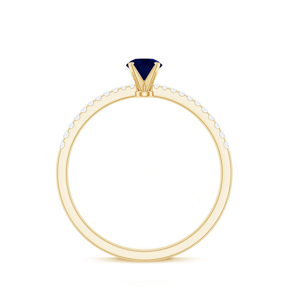 1/2 CT French Set Solitaire Blue Sapphire and Diamond Minimal Ring
