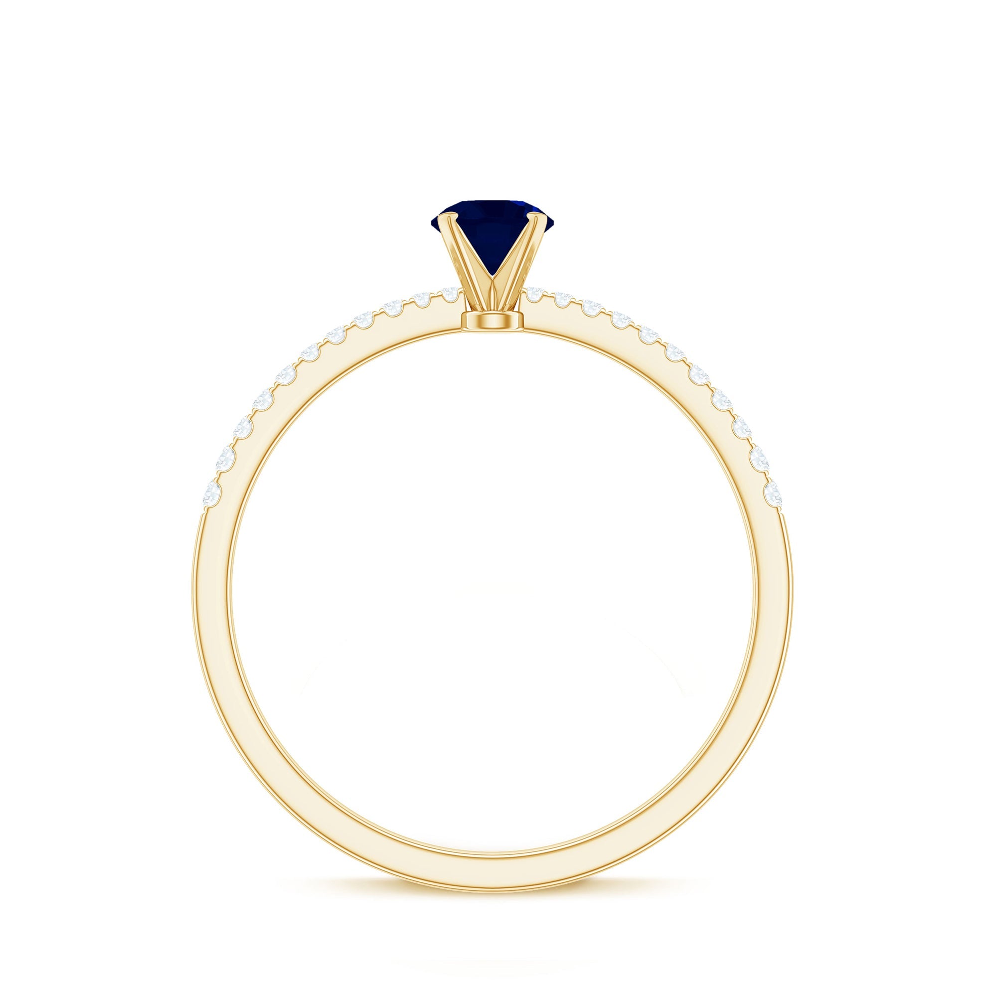1/2 CT French Set Solitaire Blue Sapphire and Diamond Minimal Ring