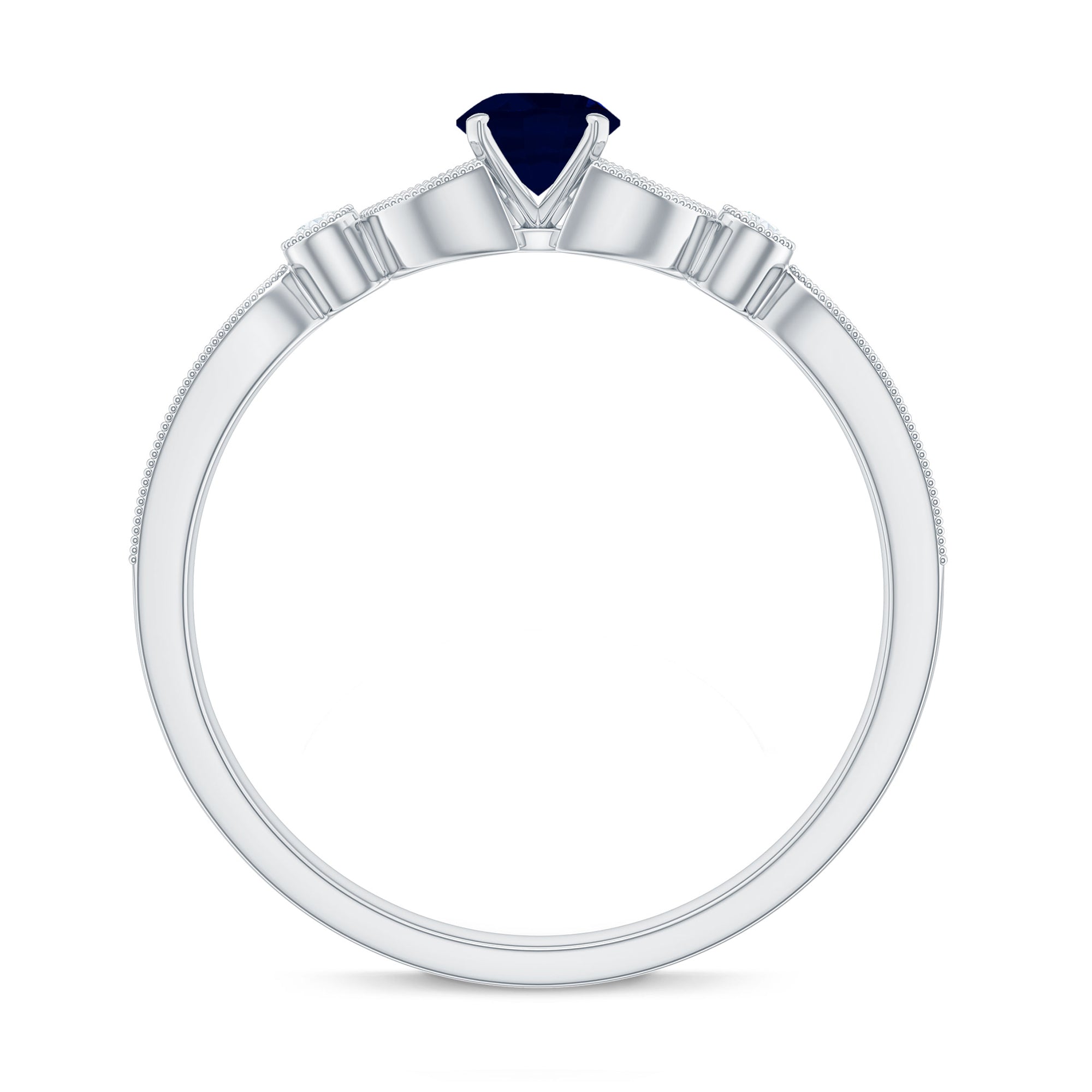 3/4 CT Vintage Inspired Blue Sapphire and Diamond Engagement Ring with Milgrain Details