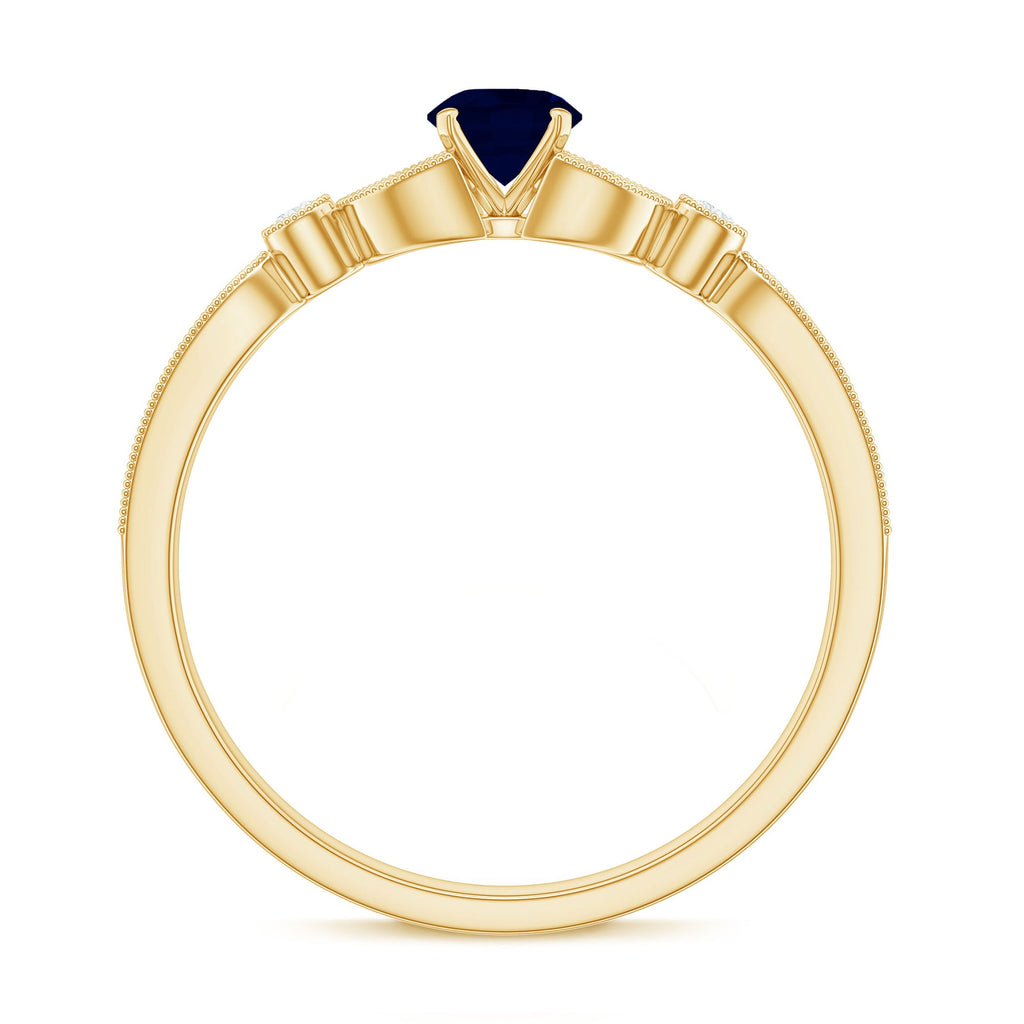 3/4 CT Vintage Inspired Blue Sapphire and Diamond Engagement Ring with Milgrain Details