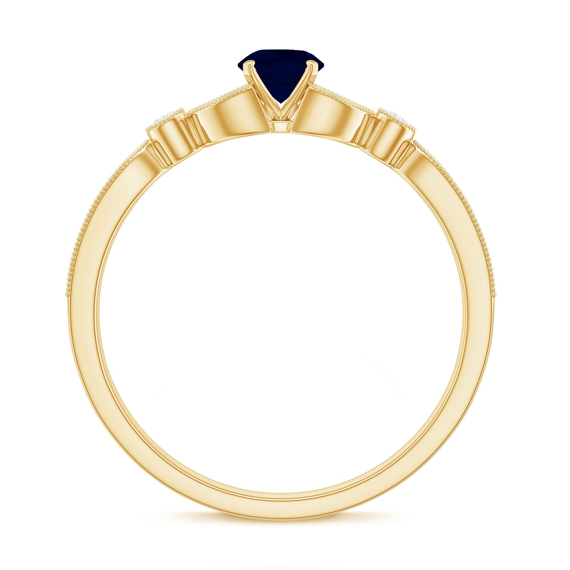 3/4 CT Vintage Inspired Blue Sapphire and Diamond Engagement Ring with Milgrain Details