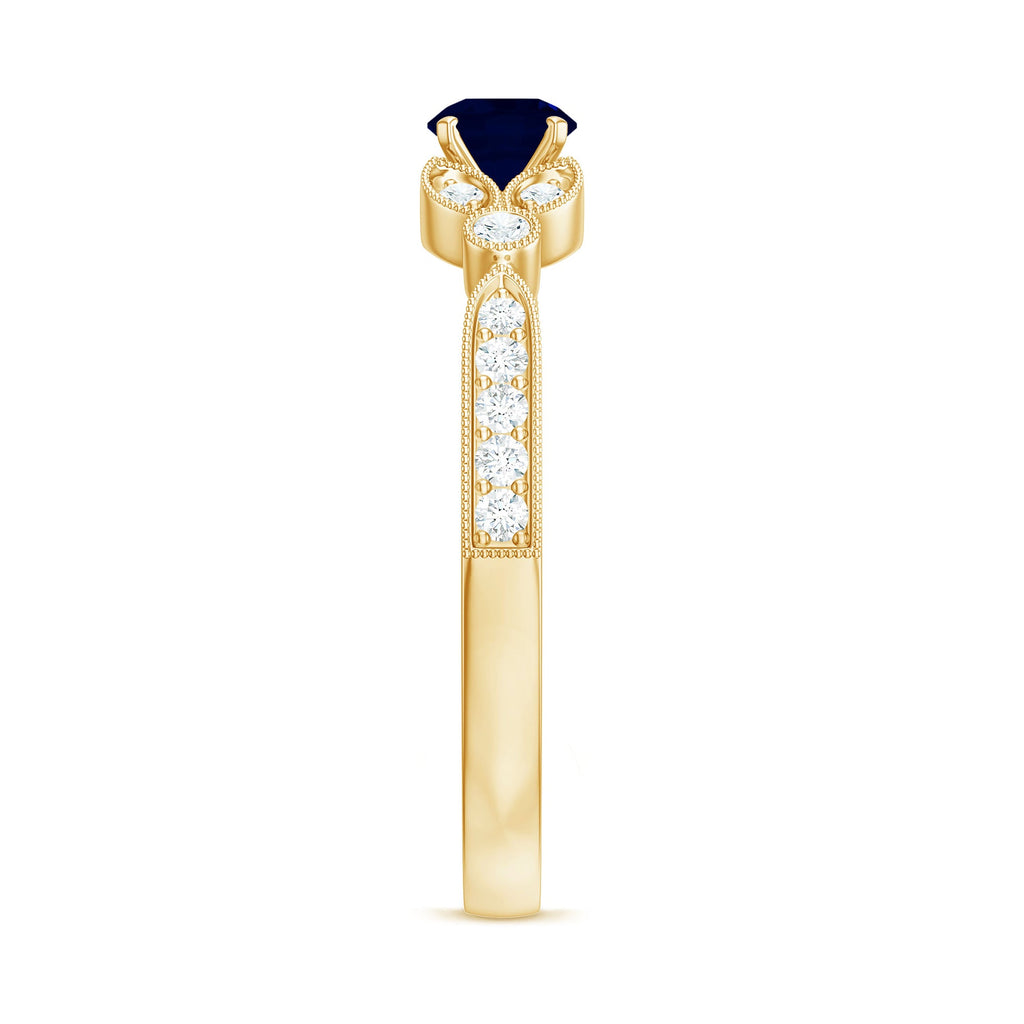 3/4 CT Vintage Inspired Blue Sapphire and Diamond Engagement Ring with Milgrain Details