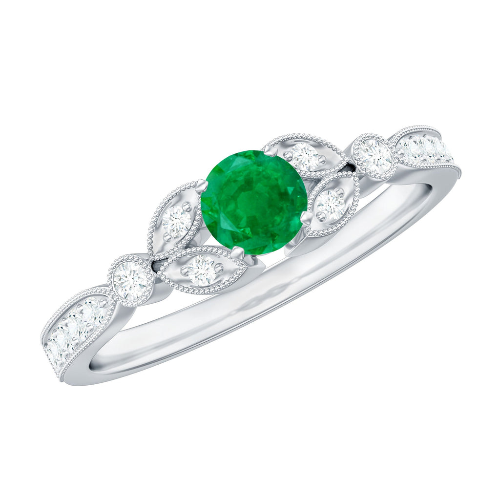 Natural Emerald Vintage Inspired Engagement Ring with Diamond