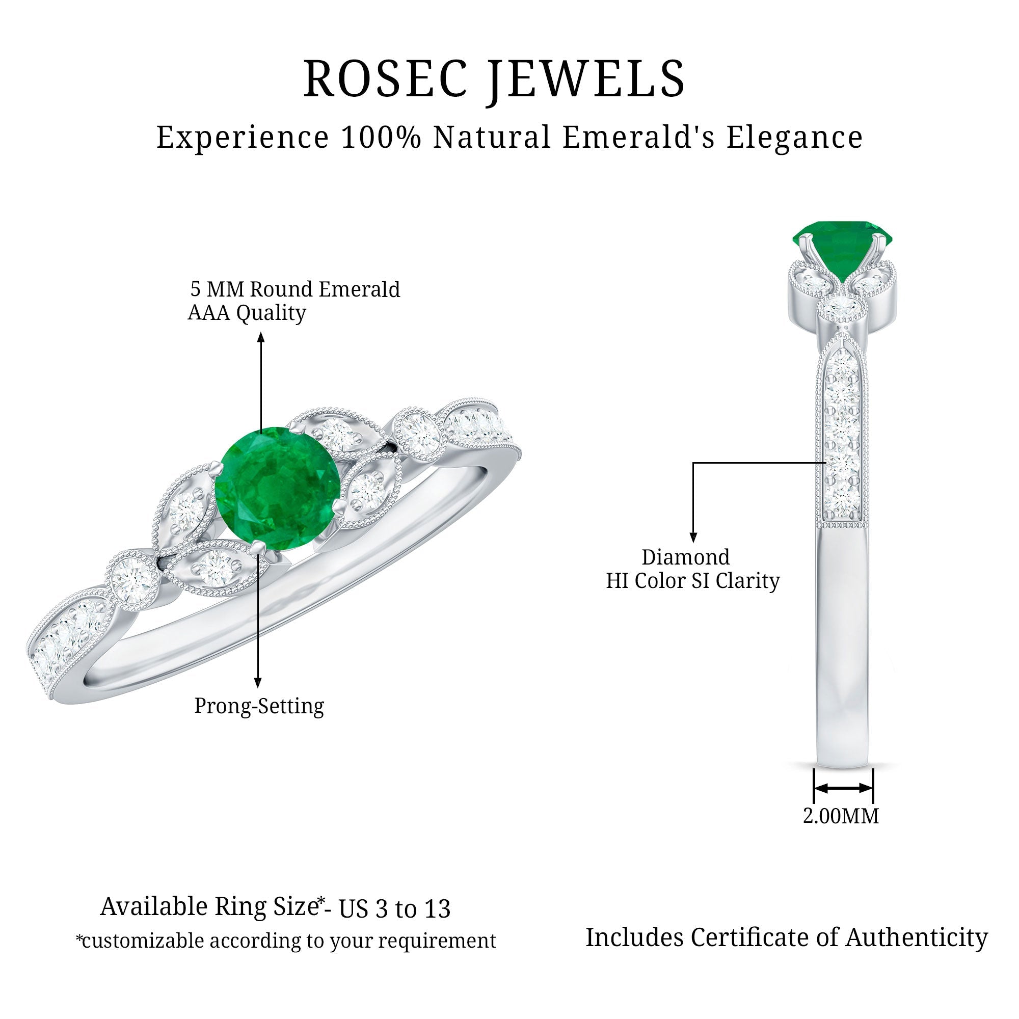 Natural Emerald Vintage Inspired Engagement Ring with Diamond
