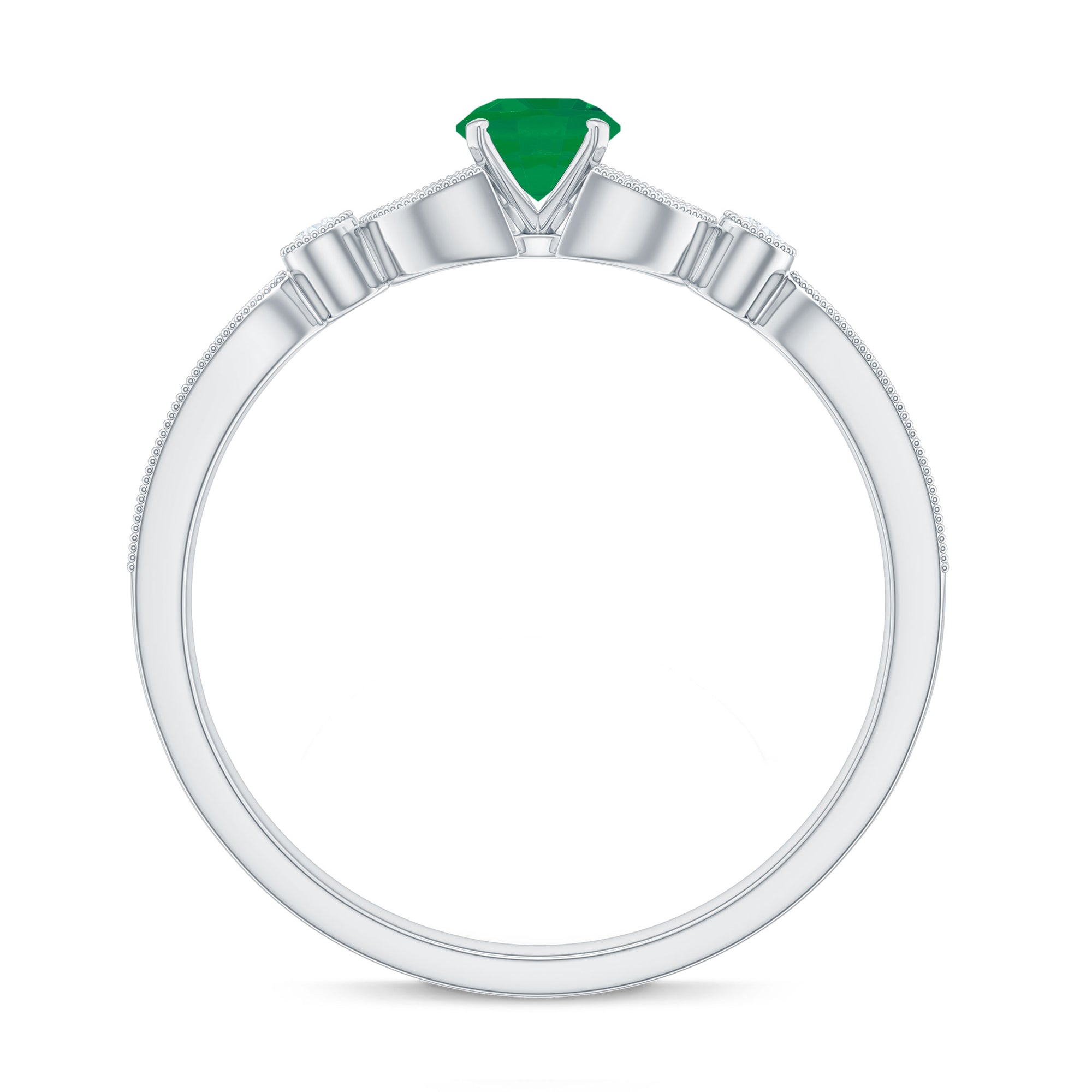 Natural Emerald Vintage Inspired Engagement Ring with Diamond