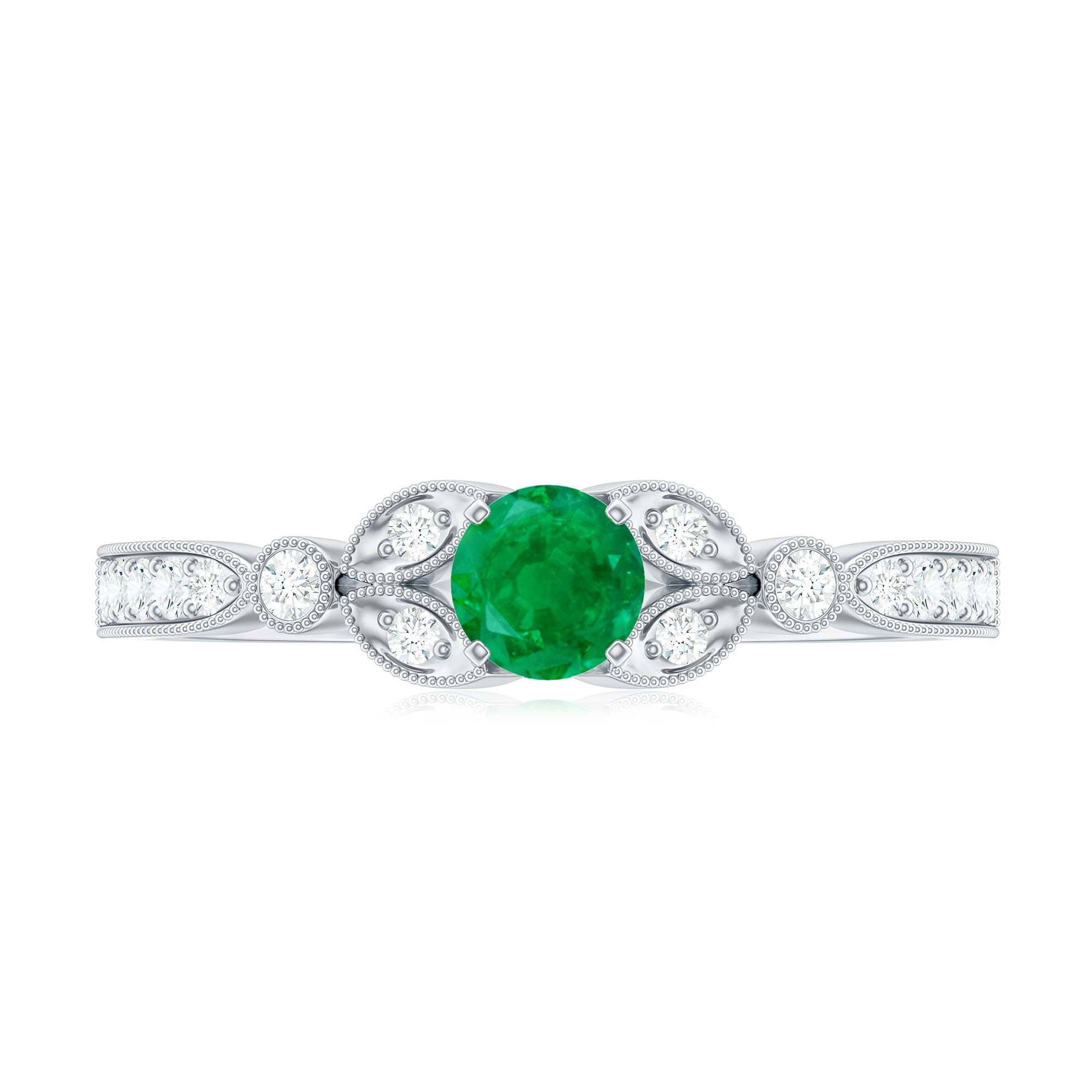 Natural Emerald Vintage Inspired Engagement Ring with Diamond
