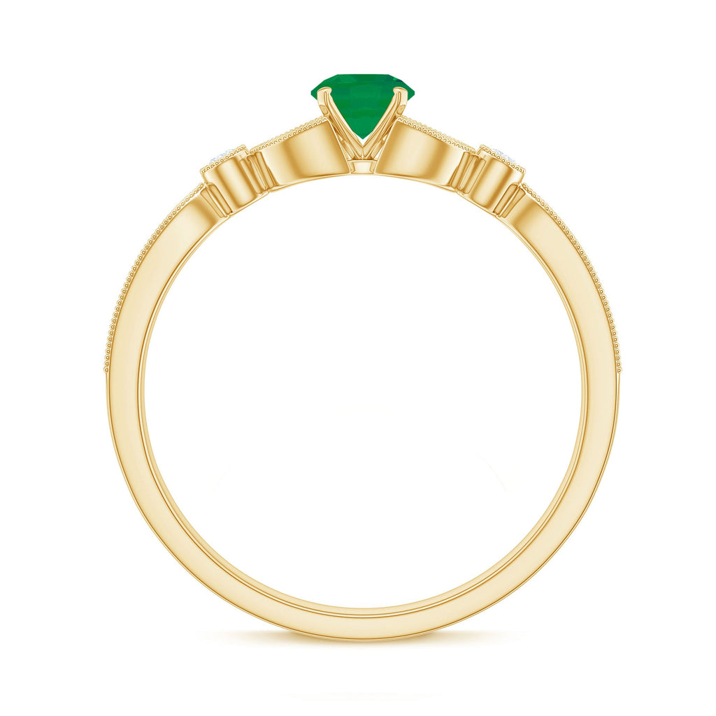 Natural Emerald Vintage Inspired Engagement Ring with Diamond