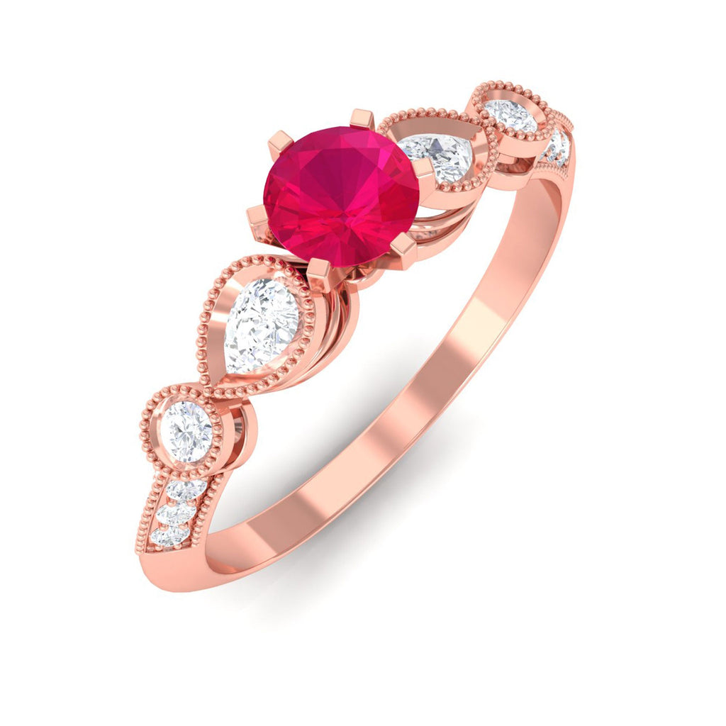 Minimal Ruby Engagement Ring with Diamond Accent