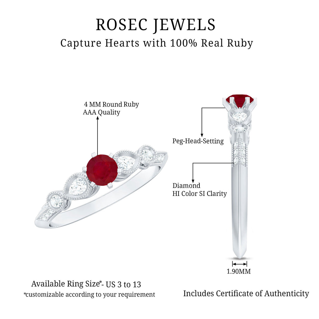 Minimal Ruby Engagement Ring with Diamond Accent