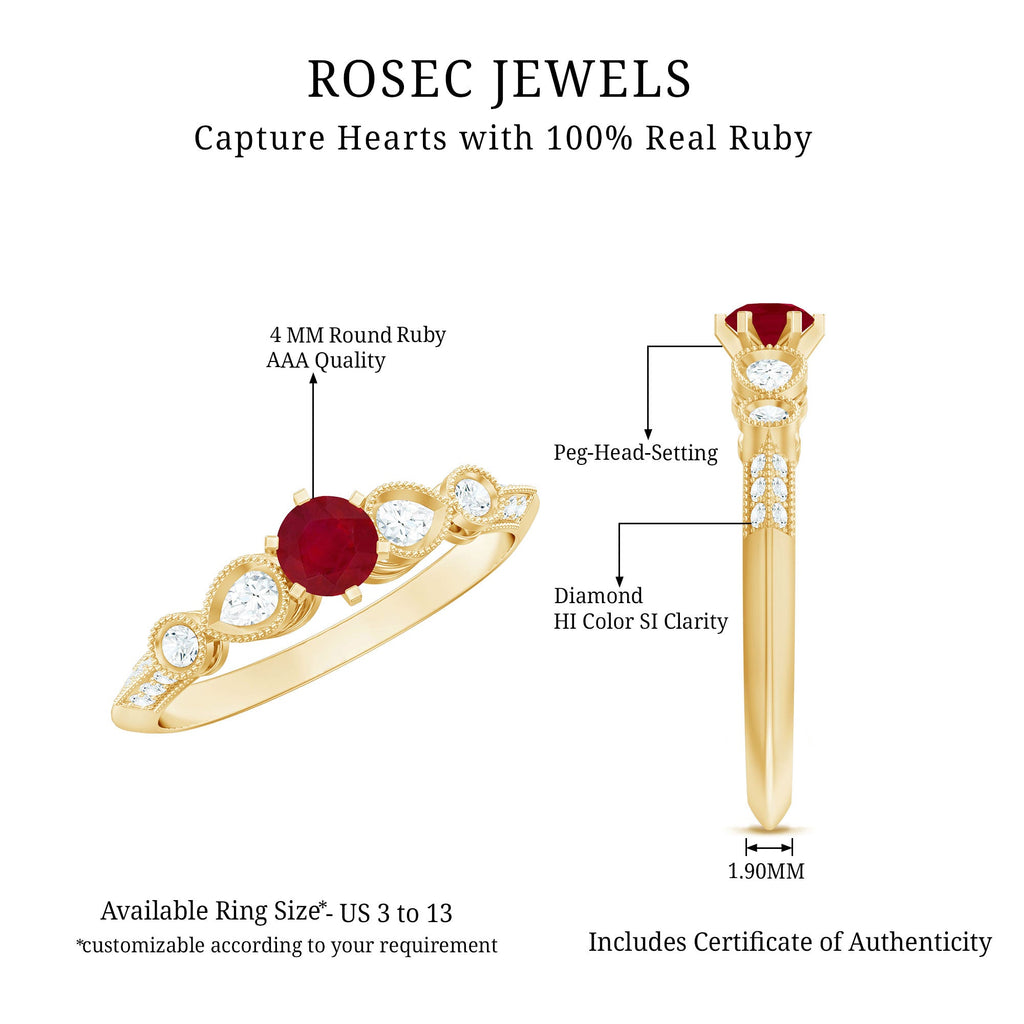 Minimal Ruby Engagement Ring with Diamond Accent