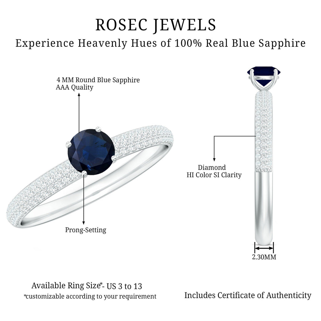 Blue Sapphire Ring with Diamond Simple Engagement Ring