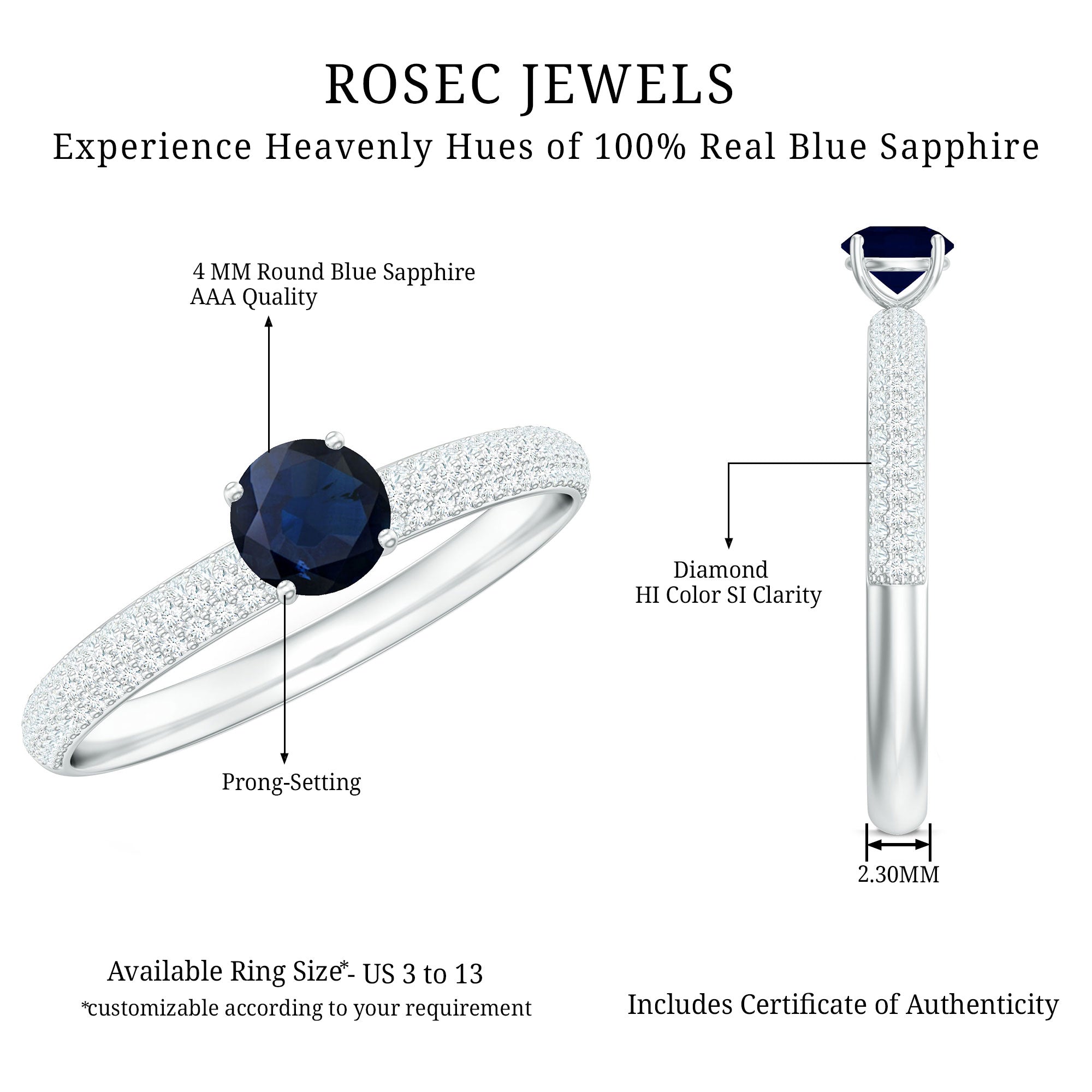 Blue Sapphire Ring with Diamond Simple Engagement Ring