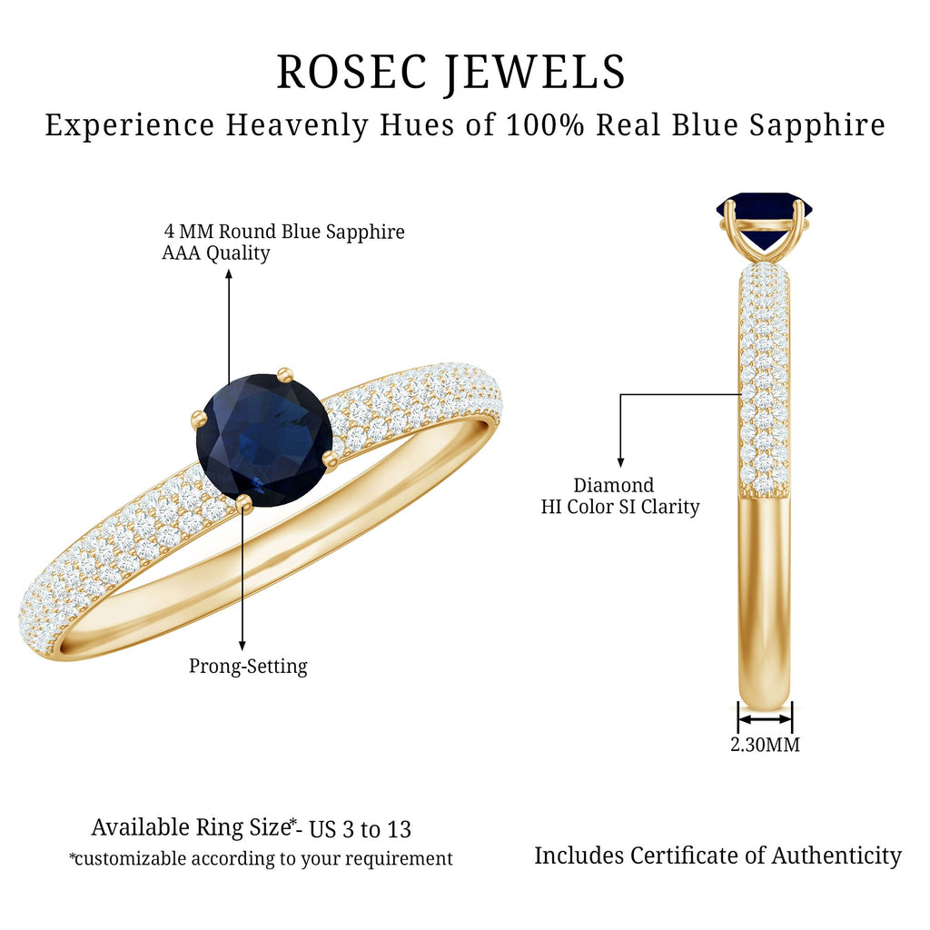 Blue Sapphire Ring with Diamond Simple Engagement Ring
