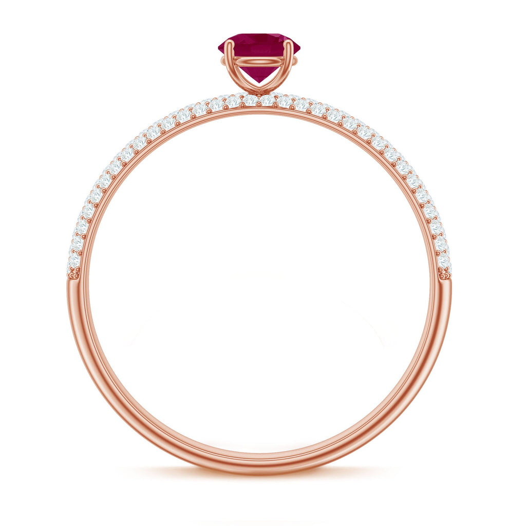 Natural Ruby Solitaire Ring with Diamond Side Stones