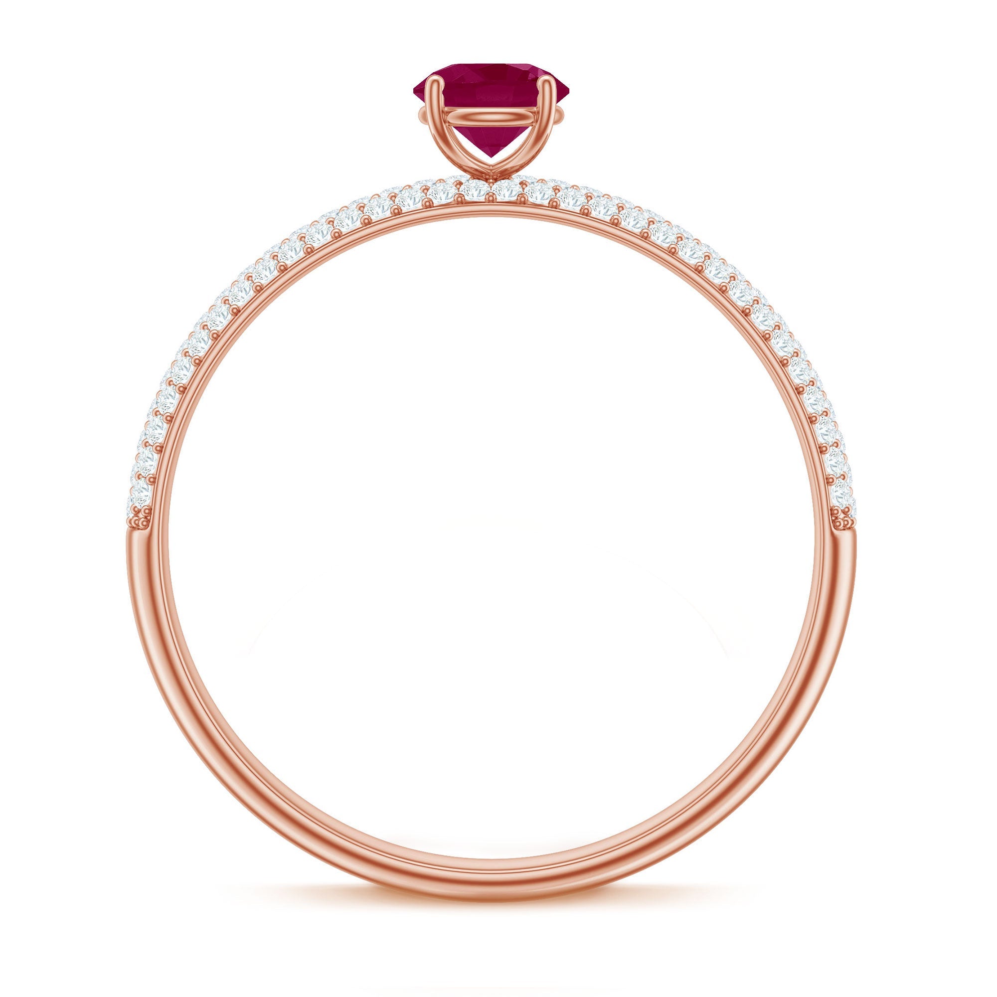 Natural Ruby Solitaire Ring with Diamond Side Stones