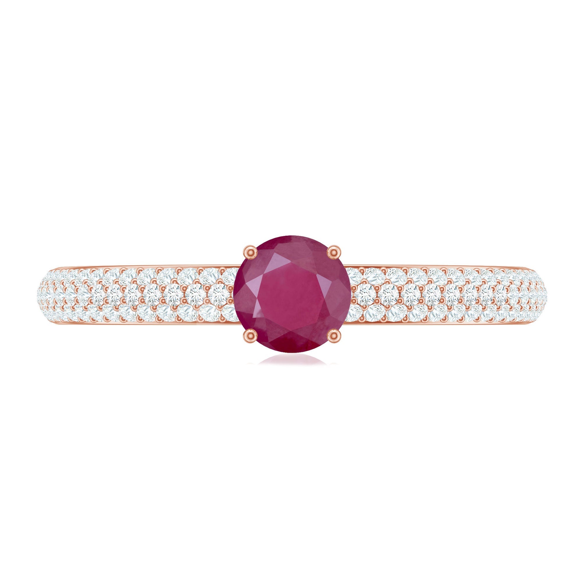 Natural Ruby Solitaire Ring with Diamond Side Stones