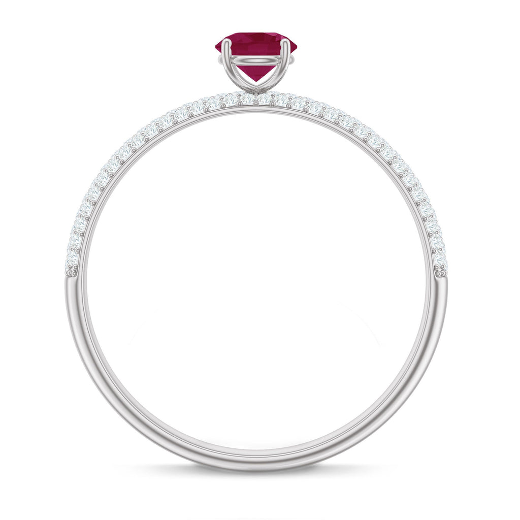 Natural Ruby Solitaire Ring with Diamond Side Stones