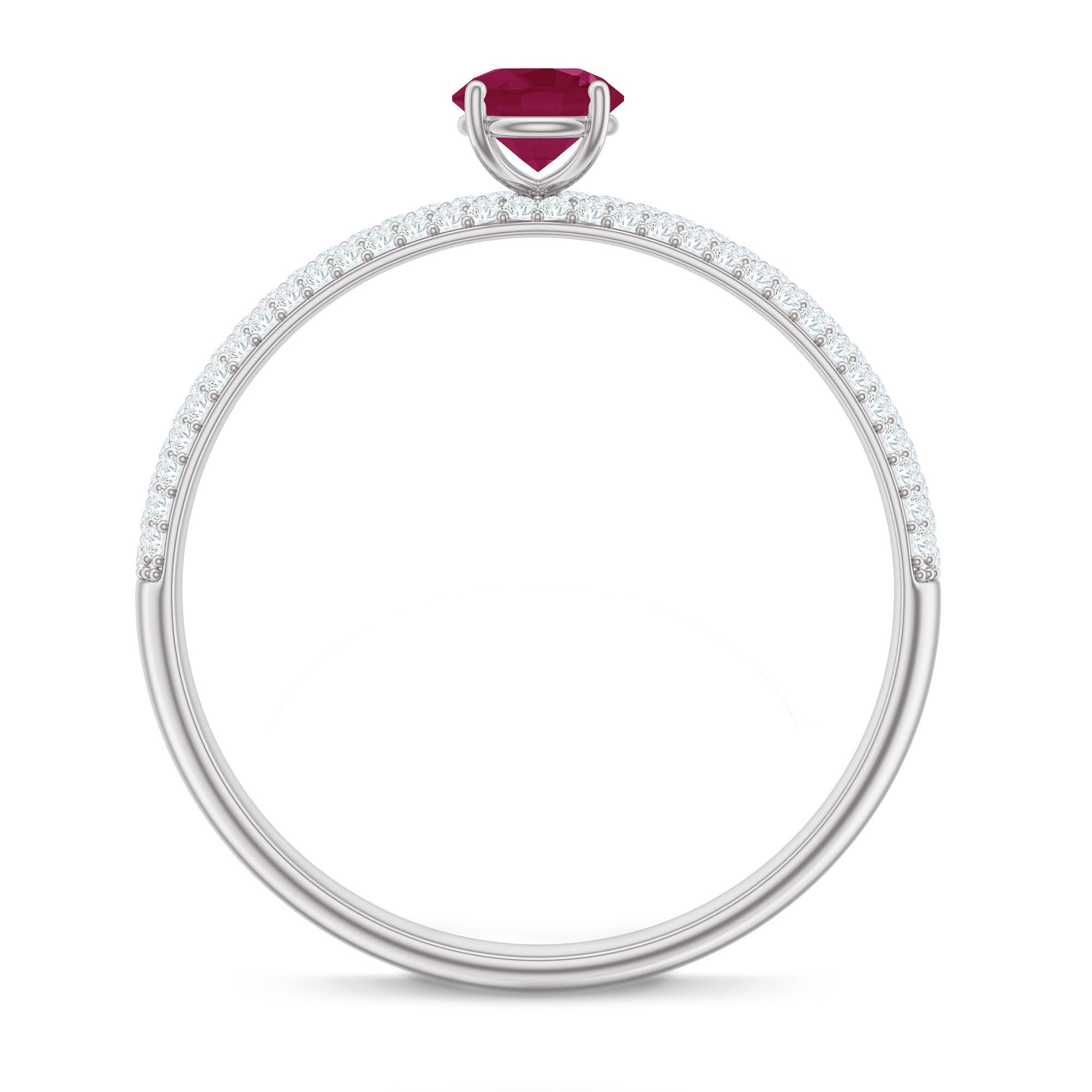 Natural Ruby Solitaire Ring with Diamond Side Stones