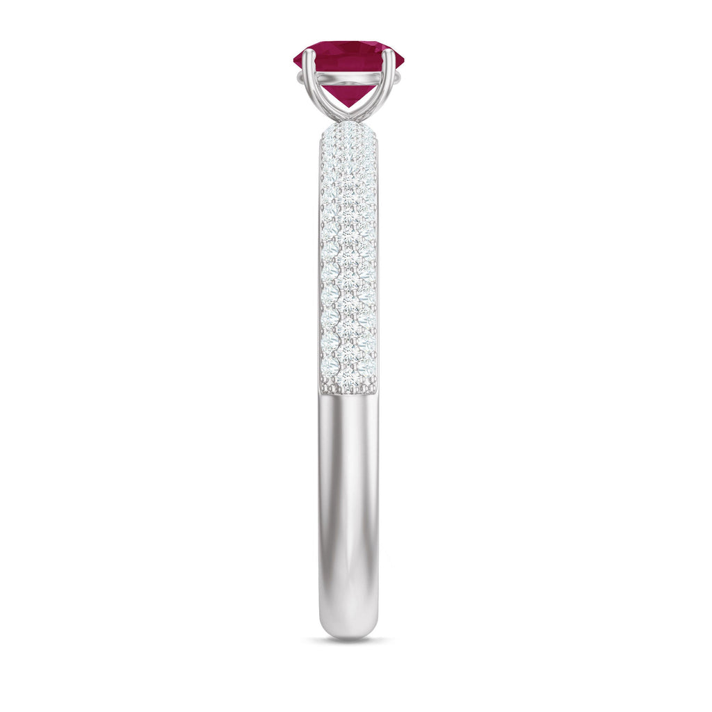 Natural Ruby Solitaire Ring with Diamond Side Stones