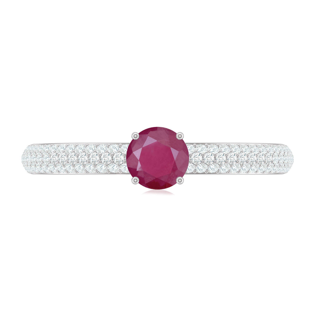 Natural Ruby Solitaire Ring with Diamond Side Stones